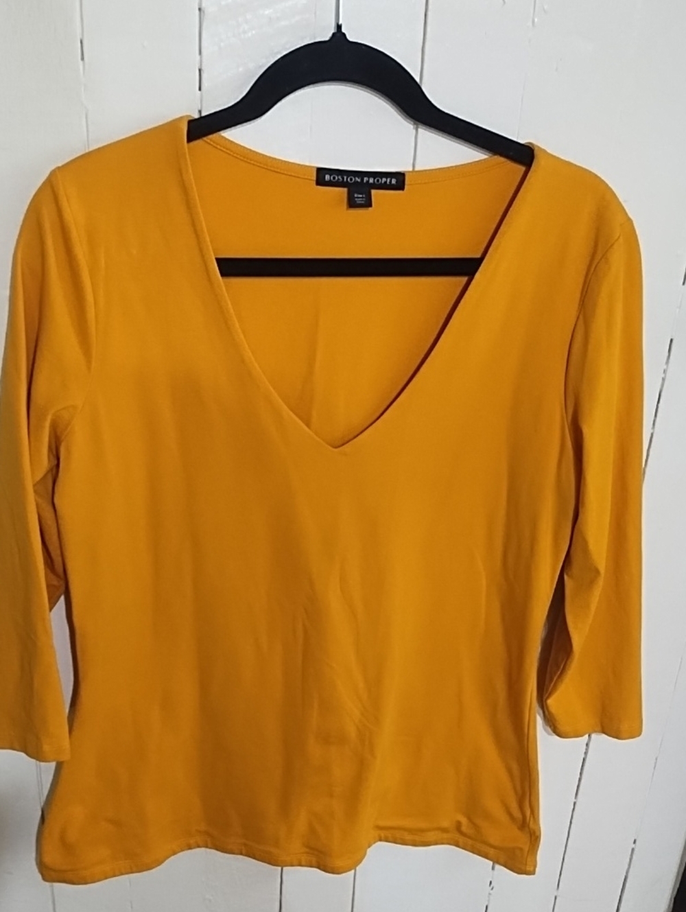 Boston Proper Mustard Yellow V-Neck 3/4" Sleeve Top EUC Large.